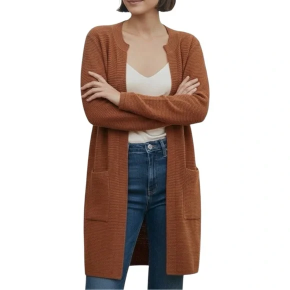 Anthropologie Sioni Wool Blend Ribbed Cardigan Burnt Orange - Picture 5 of 9